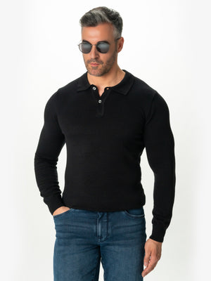 Pulover Office Barbati Negru 100% Bumbac Guler Polo BMan608