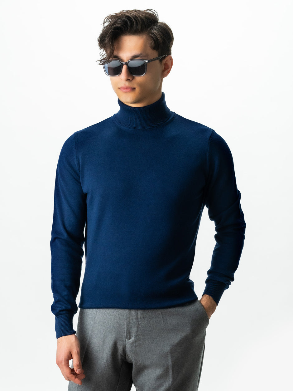 Pulover Tip Helanca Albastru Indigo Bărbați Bumbac Levent Cottone BMan0007 (1)