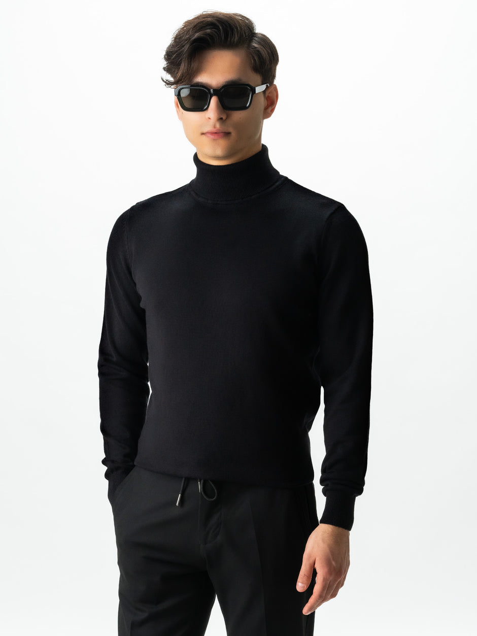 Pulover Tip Helanca Neagra Bărbați 100% Bumbac Premium Levent Cottone BMan0007 (4)