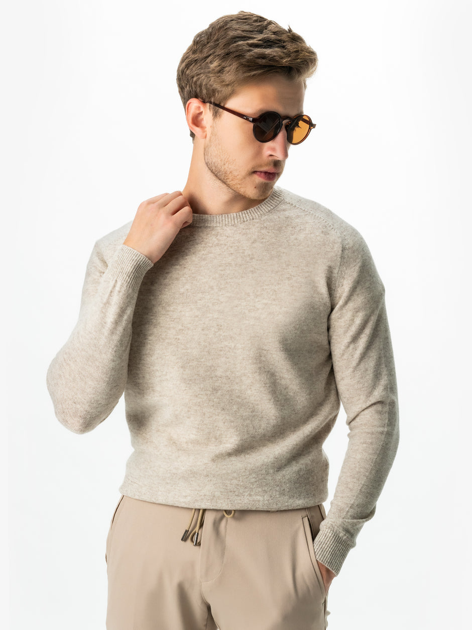 Pulover Crem Barbati Toamna & Iarna Din 100% Merinos Lana Rosa Design Clasic Sweater BMan0009 (1)