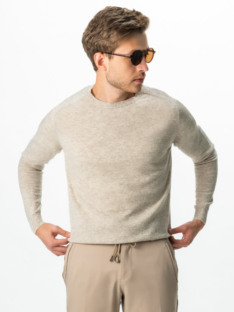 Pulover Crem Barbati Toamna & Iarna Din 100% Merinos Lana Rosa Design Clasic Sweater BMan0009 (2)