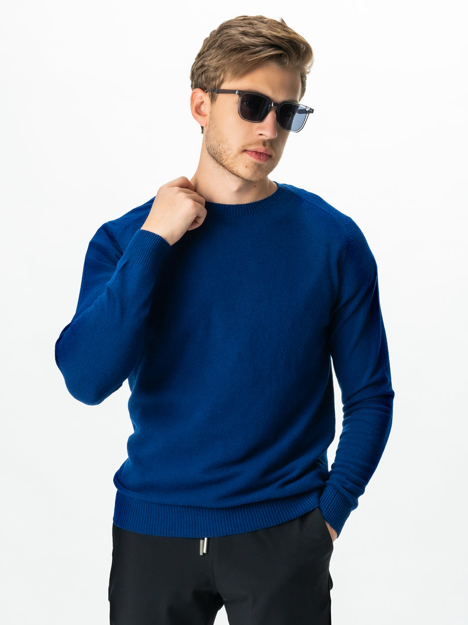 Pulover Albastru Indigo Barbati Toamna & Iarna Din 100% Alpaca Lana Rosa Design Clasic Sweater BMan0009 (3)