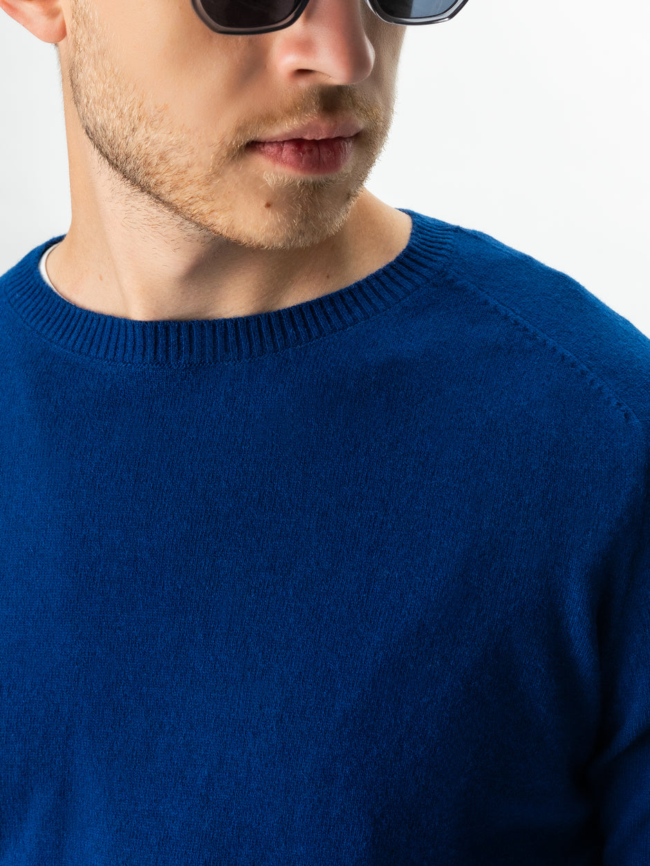 Pulover Albastru Indigo Barbati Toamna & Iarna Din 100% Alpaca Lana Rosa Design Clasic Sweater BMan0009 (2)