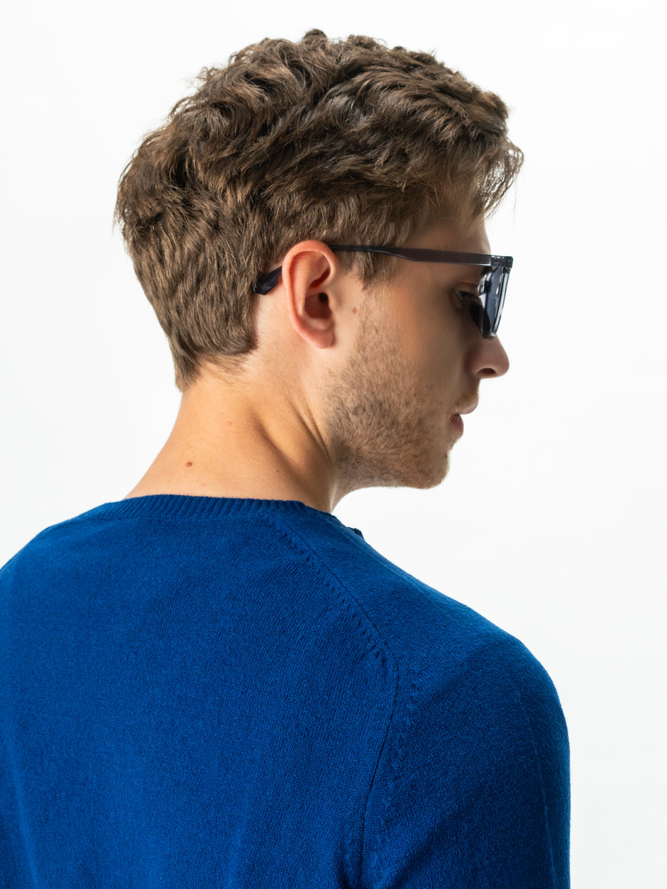 Pulover Albastru Indigo Barbati Toamna & Iarna Din 100% Alpaca Lana Rosa Design Clasic Sweater BMan0009 (6)