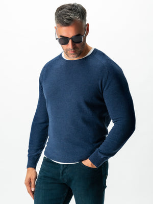 Pulover Albastru Bleumarin Barbati Toamna & Iarna Din 100% Merinos Lana Rosa Design Clasic Sweater BMan0009