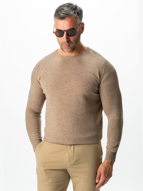 Pulover Bej Barbati Toamna & Iarna Din 100% Merinos Lana Rosa Design Clasic Sweater BMan0009