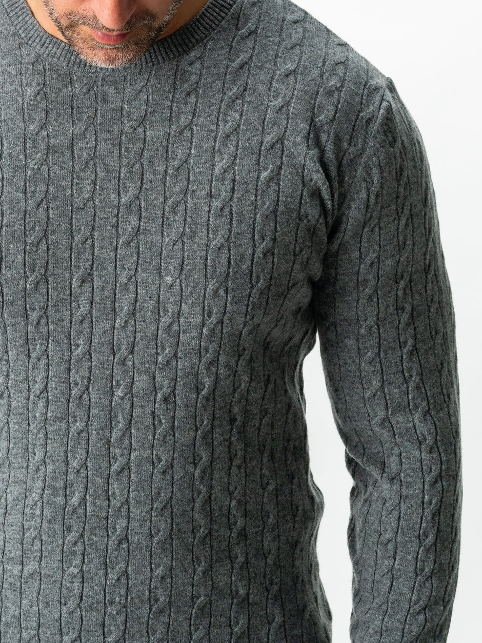 Pulover Gri Antracit Barbati Toamna & Iarna Din 100% Merinos Lana Rosa Imprimeu Torsada BMan0010 (5)