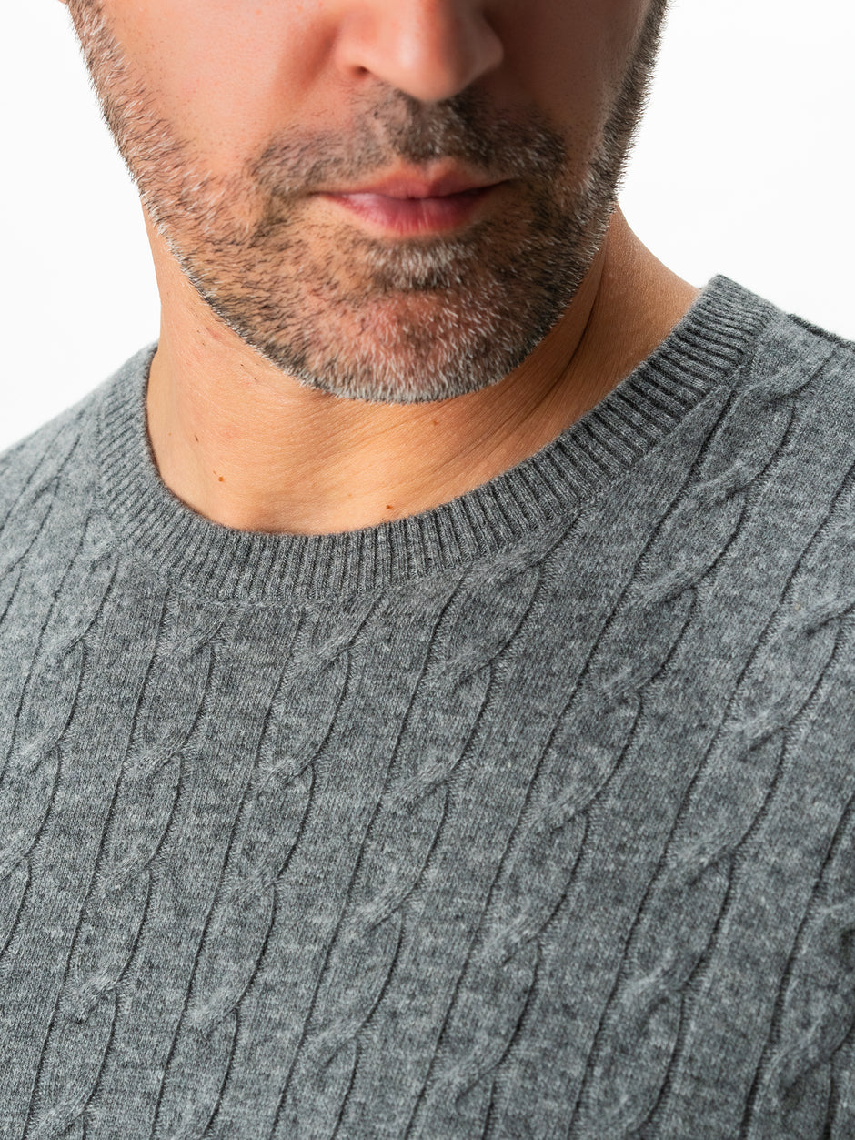 Pulover Gri Antracit Barbati Toamna & Iarna Din 100% Merinos Lana Rosa Imprimeu Torsada BMan0010 (2)