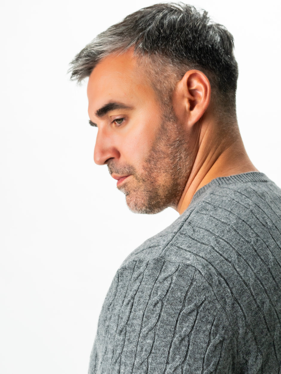 Pulover Gri Antracit Barbati Toamna & Iarna Din 100% Merinos Lana Rosa Imprimeu Torsada BMan0010 (4)