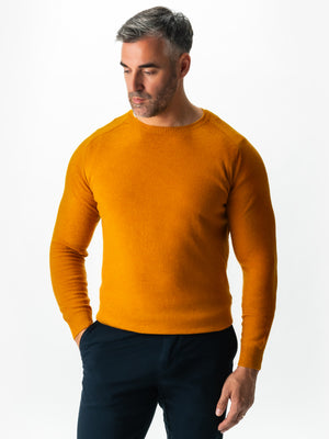Pulover Portocaliu Barbati Toamna & Iarna Din 100% Alpaca Lana Rosa Design Clasic Sweater BMan0009