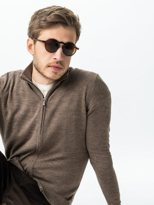 Pulover Office Cu Fermoar Barbati Bej Din Lana Merinos Falco Toamna&Iarna BMan0005