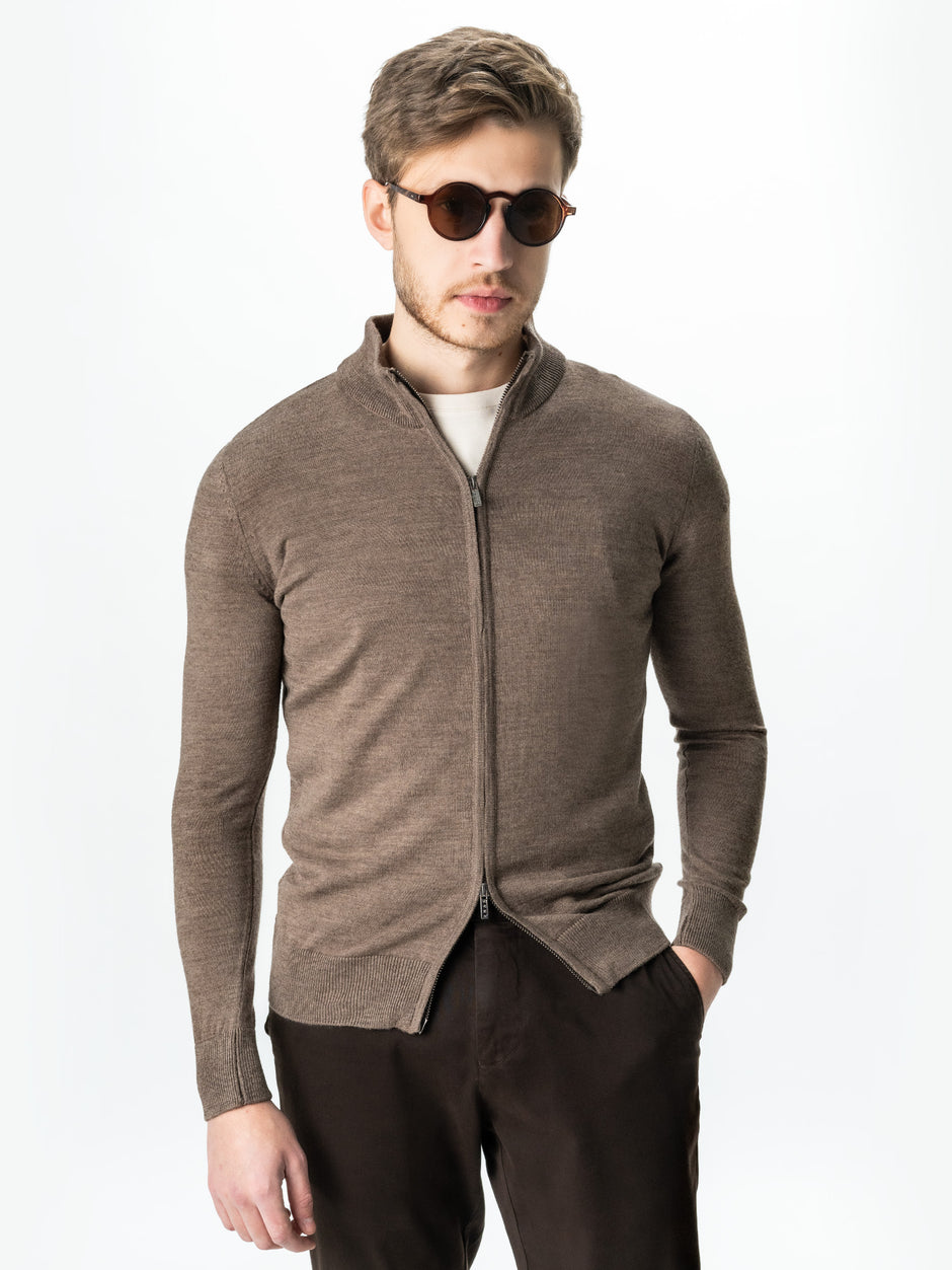 Pulover Office Cu Fermoar Barbati Bej Din Lana Merinos Falco Toamna&Iarna BMan0005 (5)