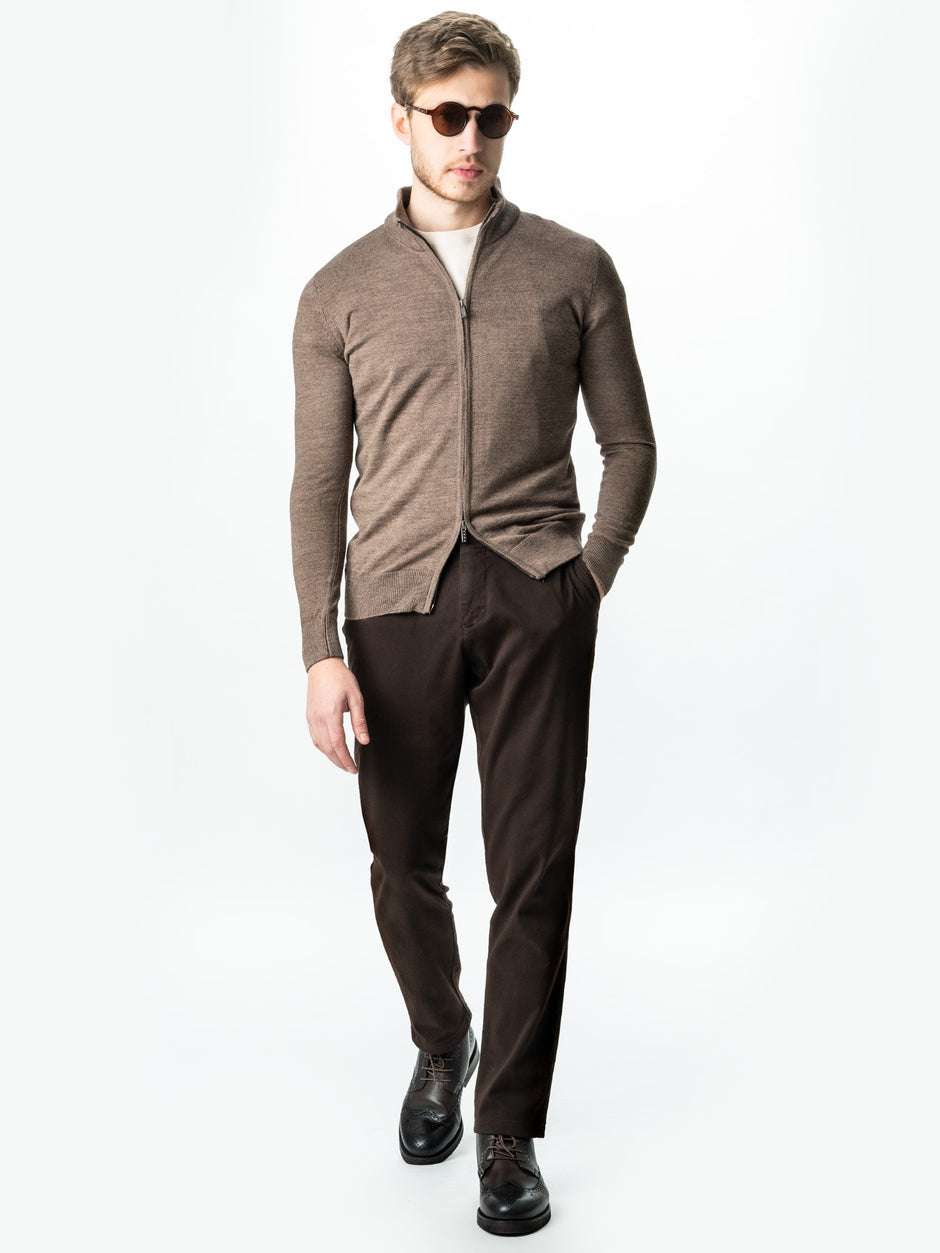 Pulover Office Cu Fermoar Barbati Bej Din Lana Merinos Falco Toamna&Iarna BMan0005 (7)