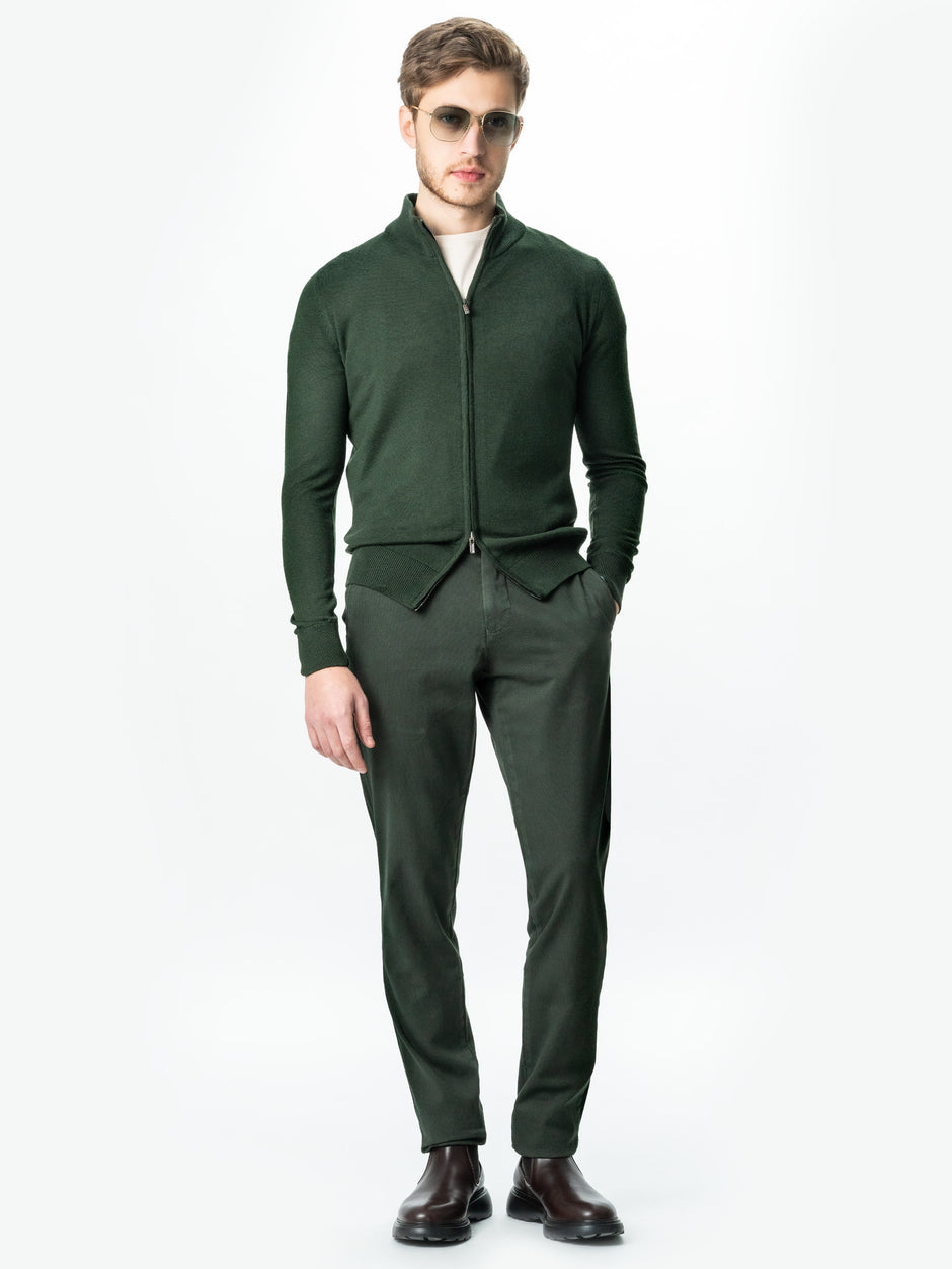 Pulover Office Cu Fermoar Barbati Verde Inchis Lana Merinos Falco BMan0005 (1)