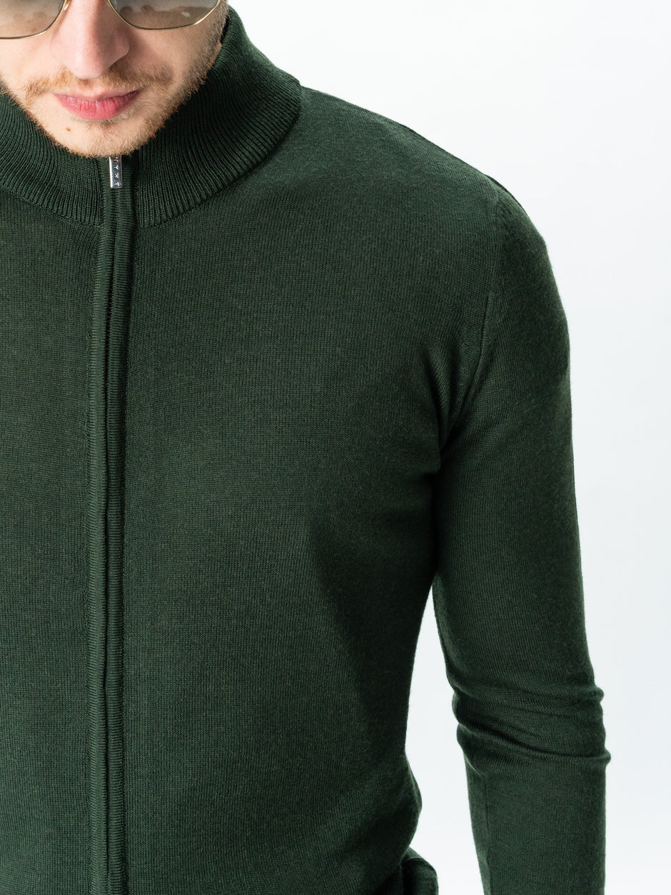 Pulover Office Cu Fermoar Barbati Verde Inchis Lana Merinos Falco BMan0005 (4)