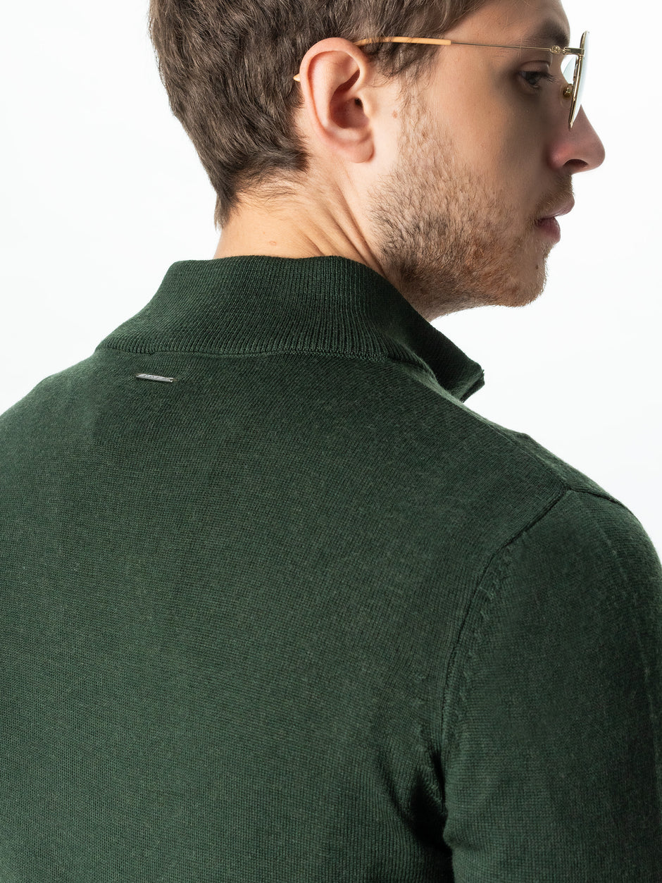 Pulover Office Cu Fermoar Barbati Verde Inchis Lana Merinos Falco BMan0005 (6)
