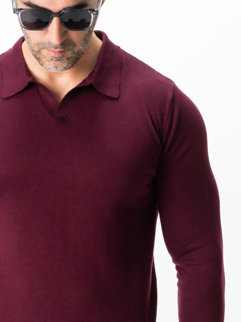Pulover Barbati Office Bordo Guler Polo Fara Nasturi Bumbac Soft 100% Natural Galbiatti Cotton Toamna&Iarna  BMan0013 (8)
