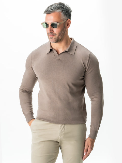 Pulover Barbati Office Bej Nisip Guler Polo Fara Nasturi Bumbac Soft 100% Natural Galbiatti Cotton Toamna&Iarna  BMan0013 (1)