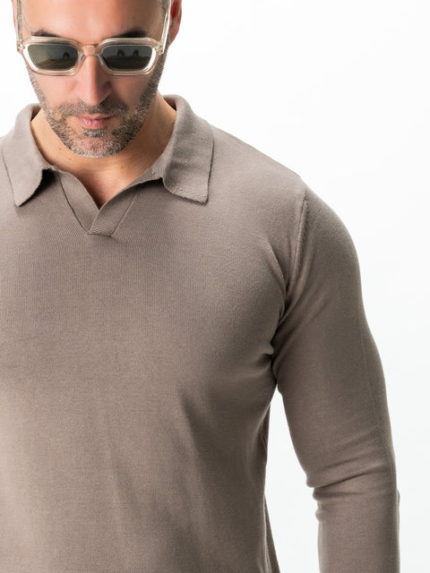 Pulover Barbati Office Bej Nisip Guler Polo Fara Nasturi Bumbac Soft 100% Natural Galbiatti Cotton Toamna&Iarna  BMan0013 (8)