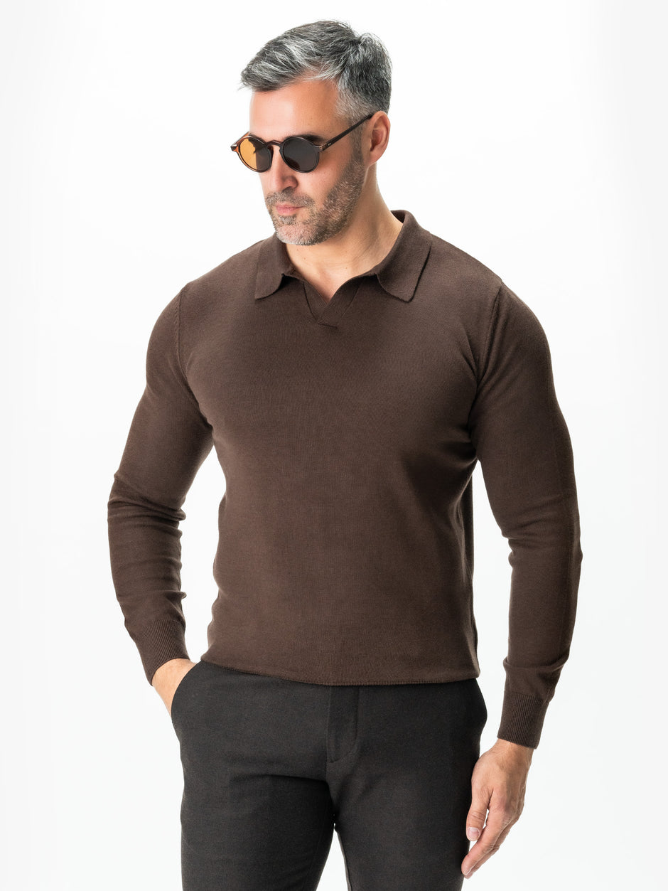 Pulover Barbati Office Maro Inchis Guler Polo Fara Nasturi Bumbac Soft 100% Natural Galbiatti Cotton Toamna&Iarna  BMan0013 (1)