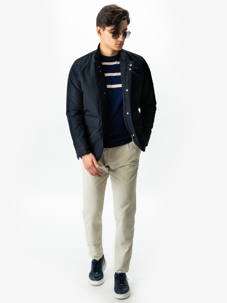 Pulover Casual Barbati Albastru In Dungi Crem Bumbac Levent Cottone BMan0012 (8)