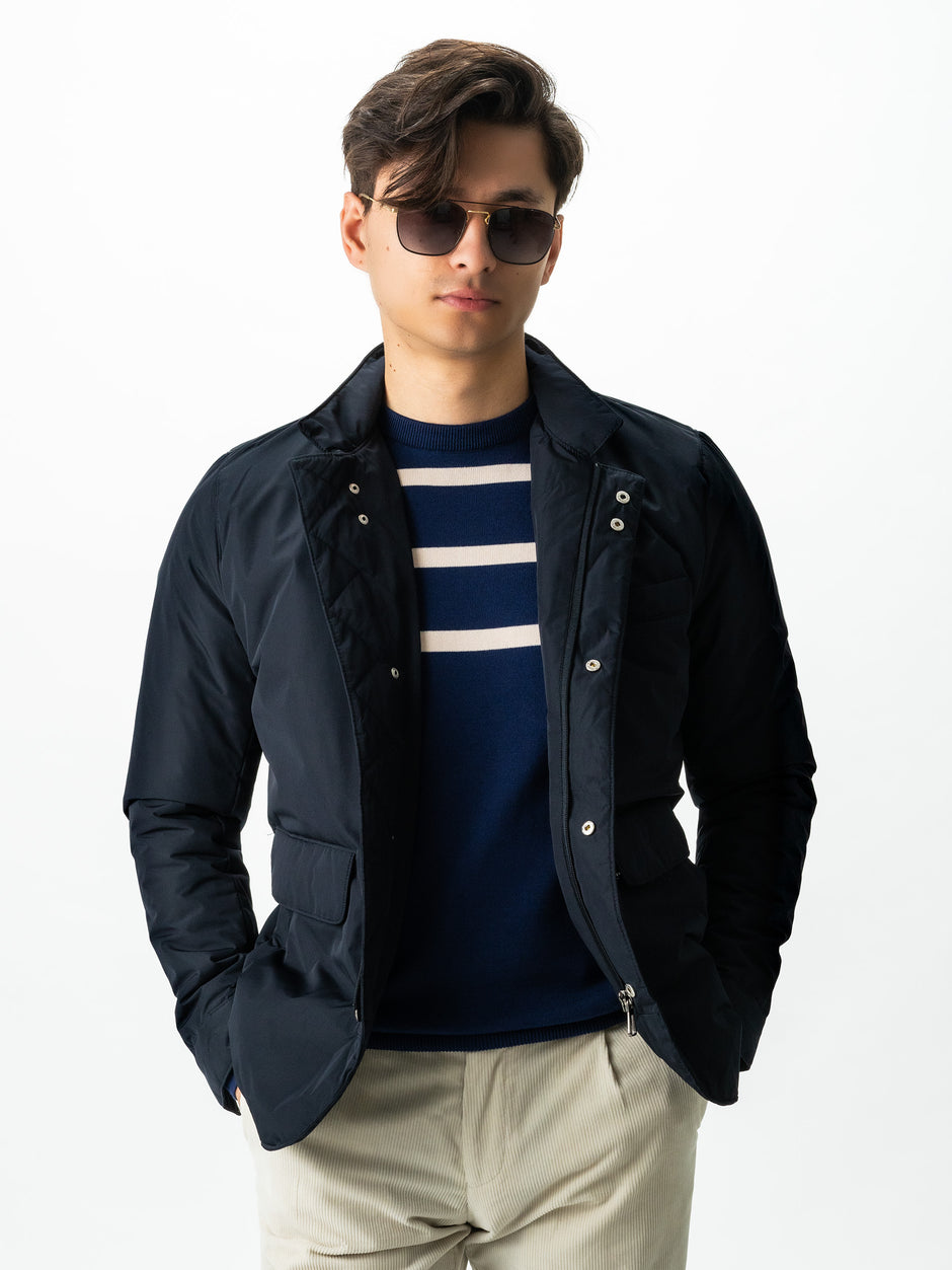 Pulover Casual Barbati Albastru In Dungi Crem Bumbac Levent Cottone BMan0012 (5)