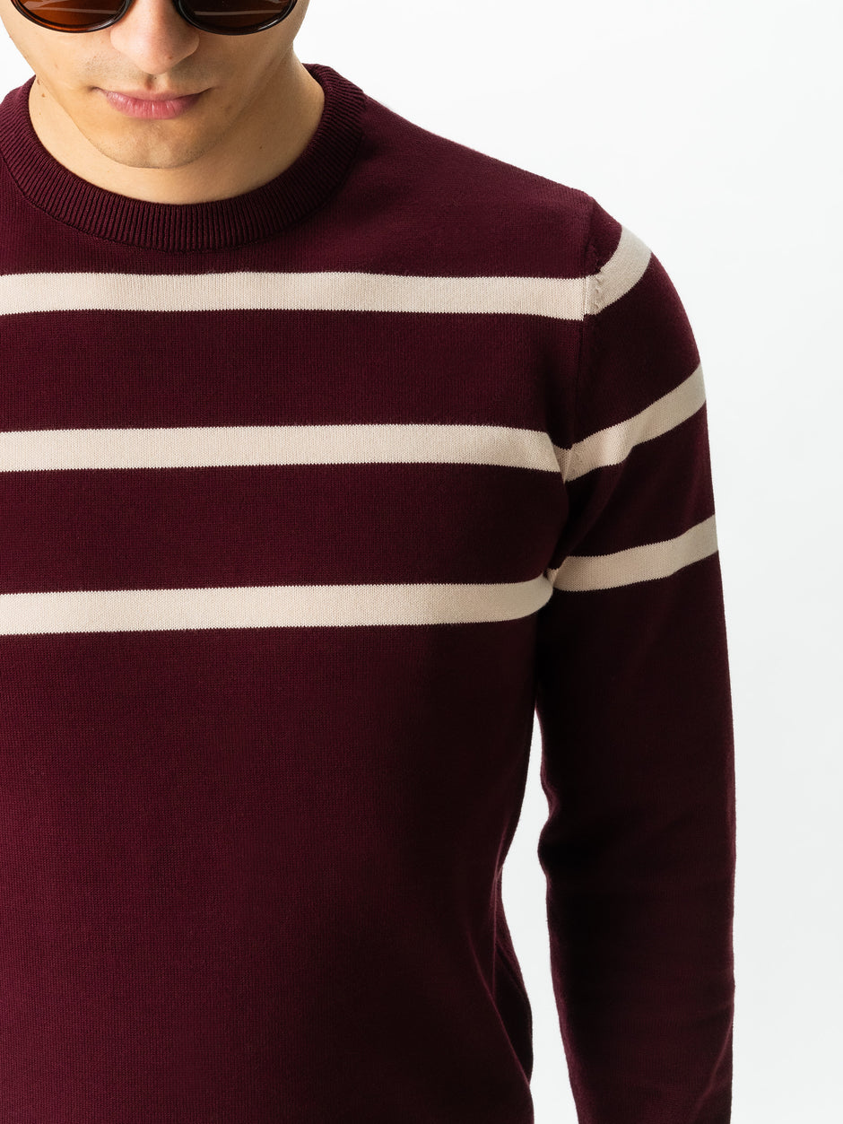 Pulover Casual Barbati Rosu In Dungi Crem Bumbac Levent Cottone BMan0012 (9)