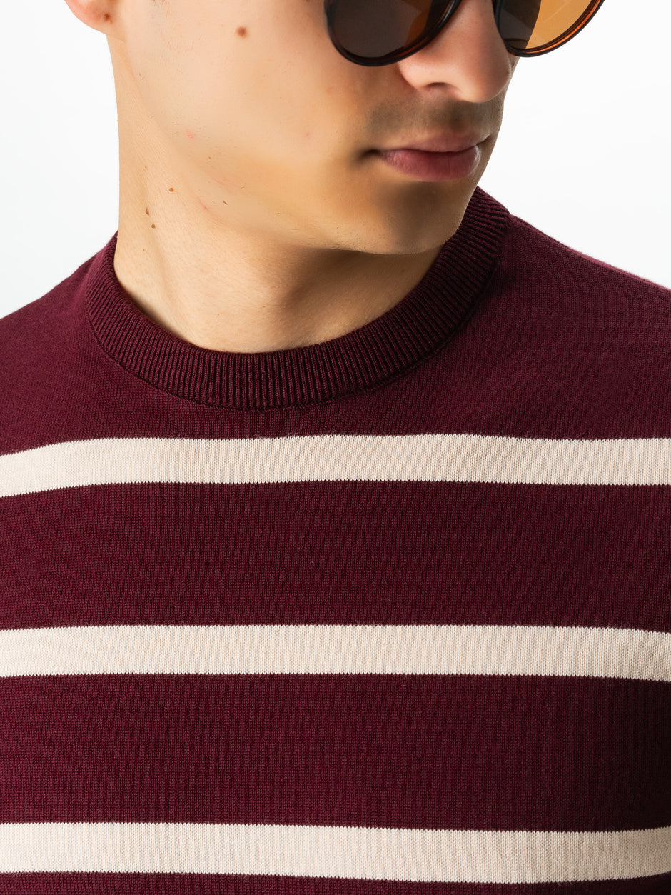 Pulover Casual Barbati Rosu In Dungi Crem Bumbac Levent Cottone BMan0012 (2)