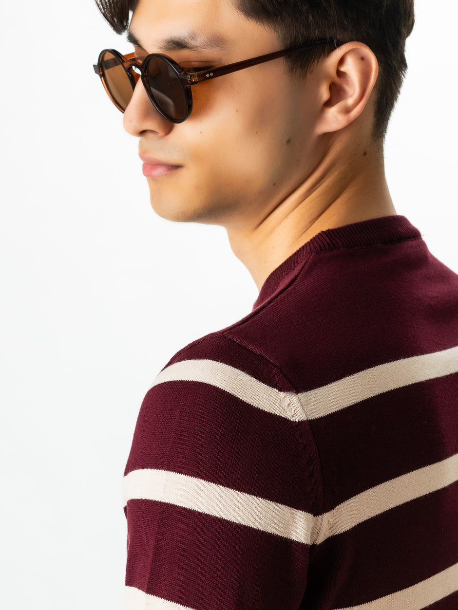 Pulover Casual Barbati Rosu In Dungi Crem Bumbac Levent Cottone BMan0012 (4)