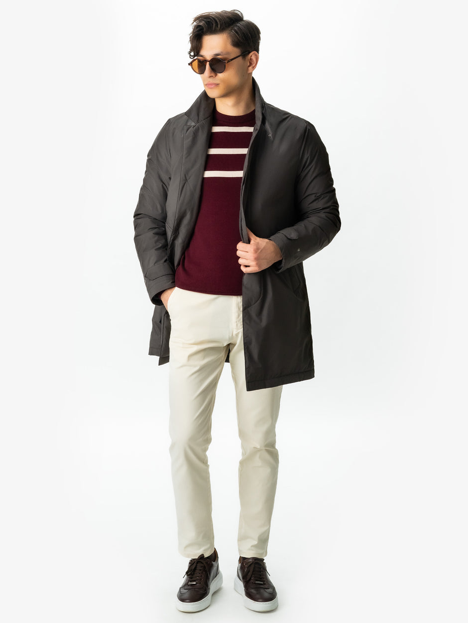 Pulover Casual Barbati Rosu In Dungi Crem Bumbac Levent Cottone BMan0012 (6)