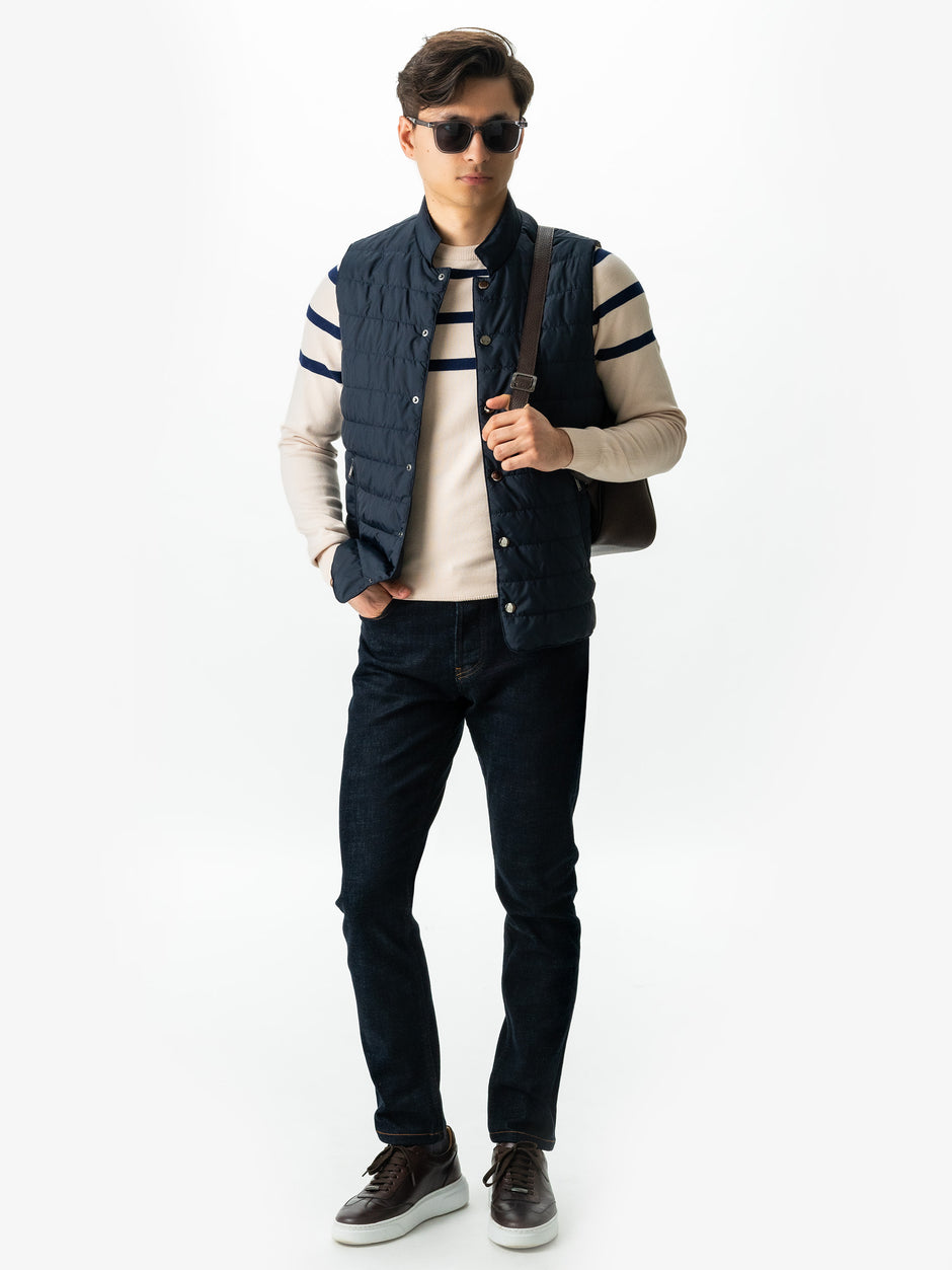 Pulover Casual Barbati Crem In Dungi Bleumarin Bumbac Levent Cottone BMan0012 (5)