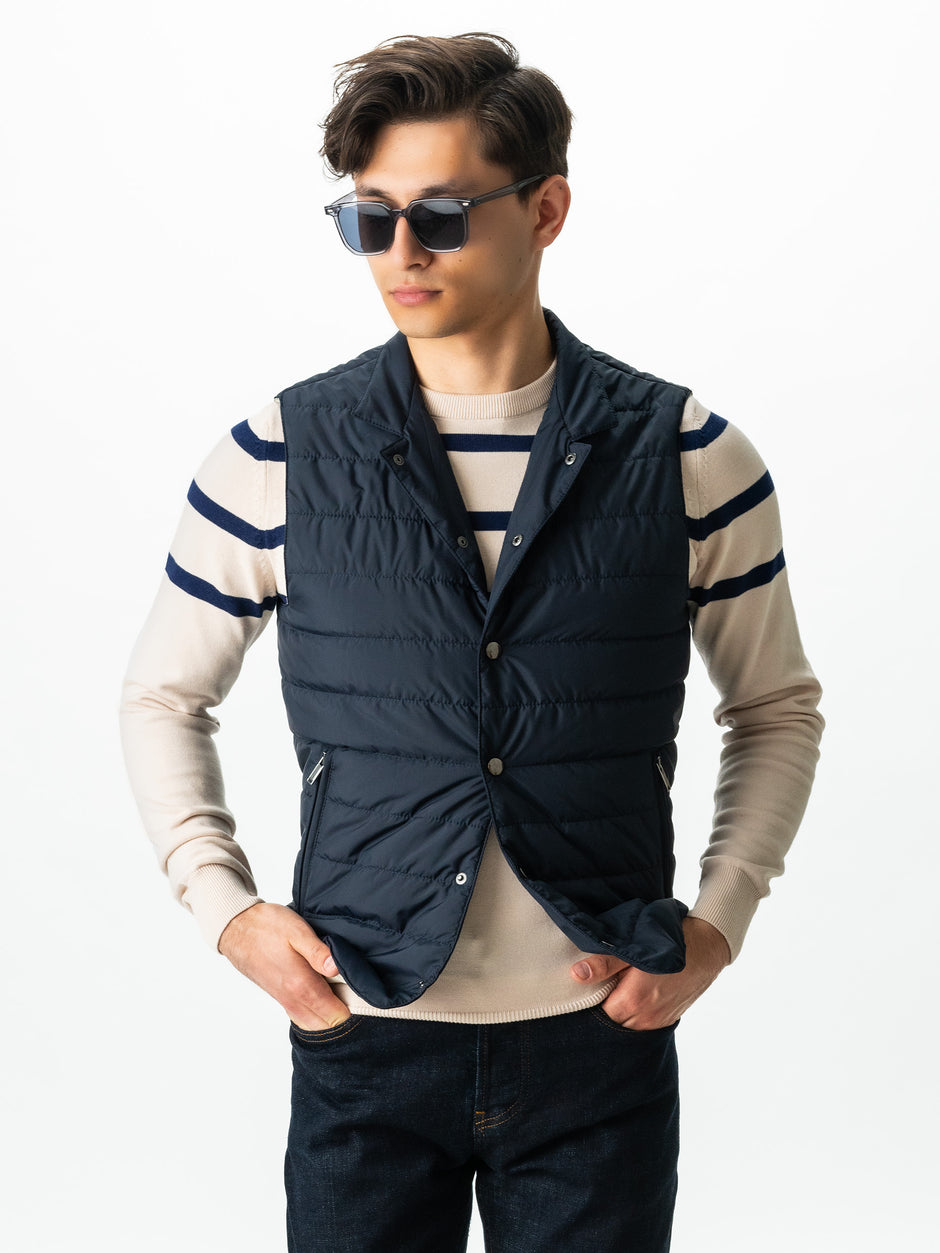 Pulover Casual Barbati Crem In Dungi Bleumarin Bumbac Levent Cottone BMan0012 (7)