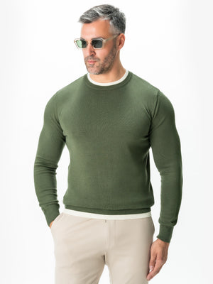 Pulover Barbati Casual Modern Verde Cu Extensie Alb Perla Bumbac Premium Levent Cottone Toamna&Iarna  BMan0011