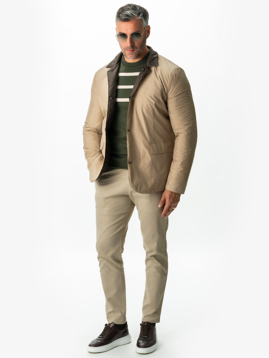 Pulover Casual Barbati Verde In Dungi Crem Bumbac Levent Cottone BMan0012 (9)