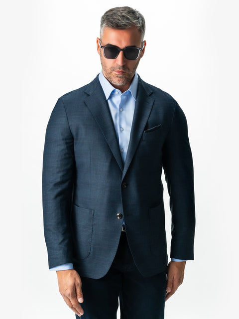 Sacou Bărbați Office & Smart Casual Albastru Bleumarin In Carouri Sezon Toamna Iarna BMan0008 (7)