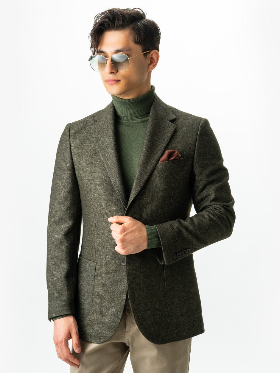 Sacou Barbati Verde Inchis Lana Oxford Flanel BMan0009 (1)