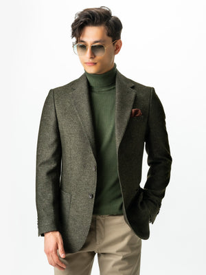 Sacou Bărbați Office & Smart Casual Verde Inchis Oxford Flanel Sezon Toamna Iarna BMan0009