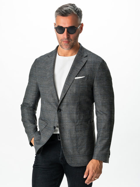 Sacou Bărbați Toamna & Iarna Office & Casual Negru Cu Carouri Gri Antracit BMan0008 (9)