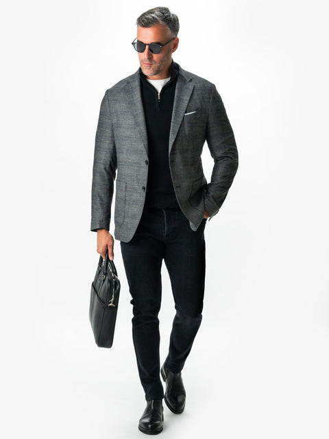 Sacou Bărbați Toamna & Iarna Office & Casual Negru Cu Carouri Gri Antracit BMan0008 (2)