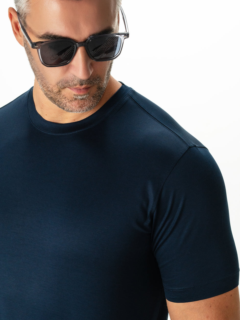 Tricou Premium Barbati Bleumarin 100% Bumbac Egiptean Dublu Mercerizat BMan278 (2)
