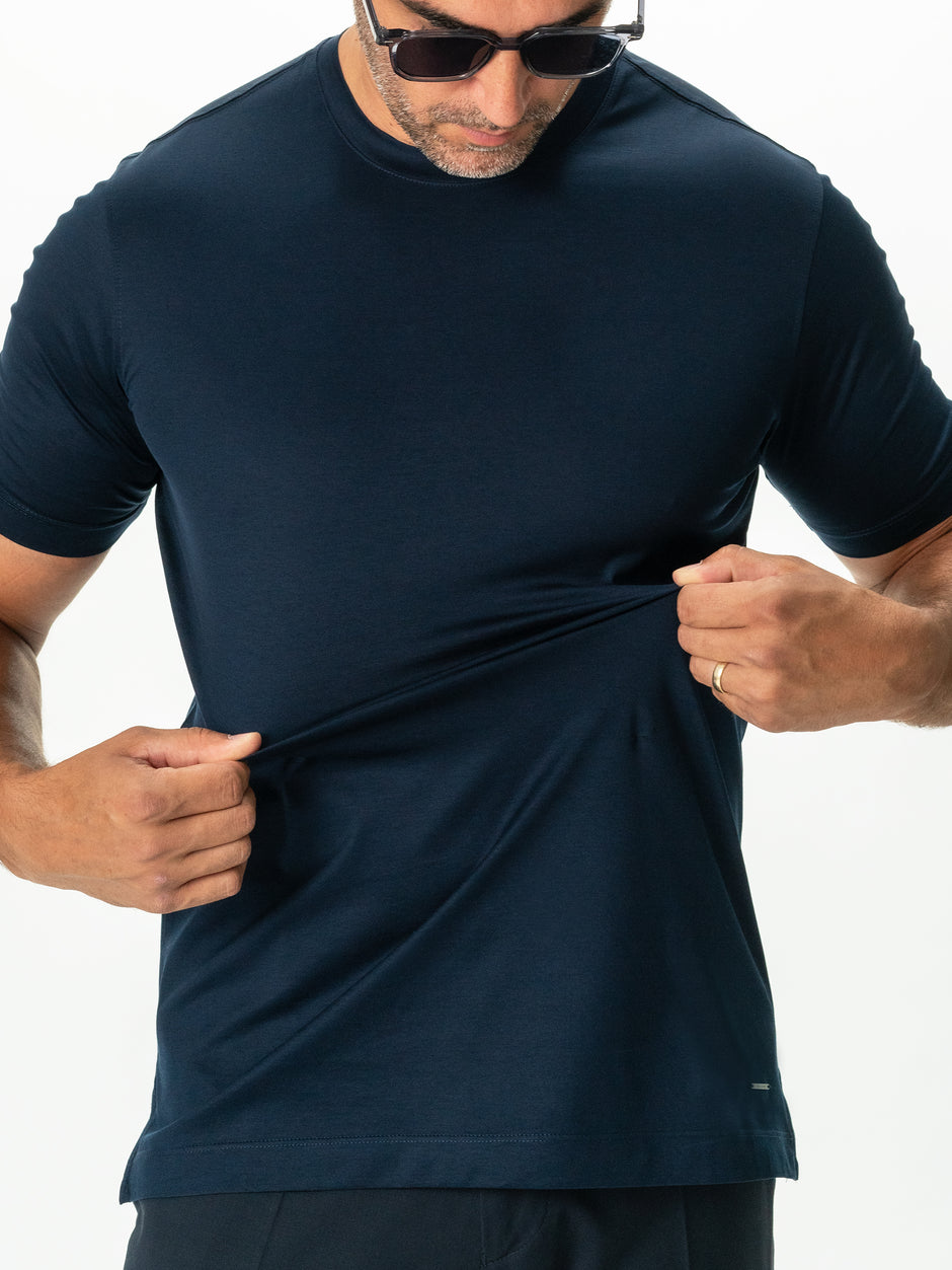 Tricou Premium Barbati Bleumarin 100% Bumbac Egiptean Dublu Mercerizat BMan278 (4)