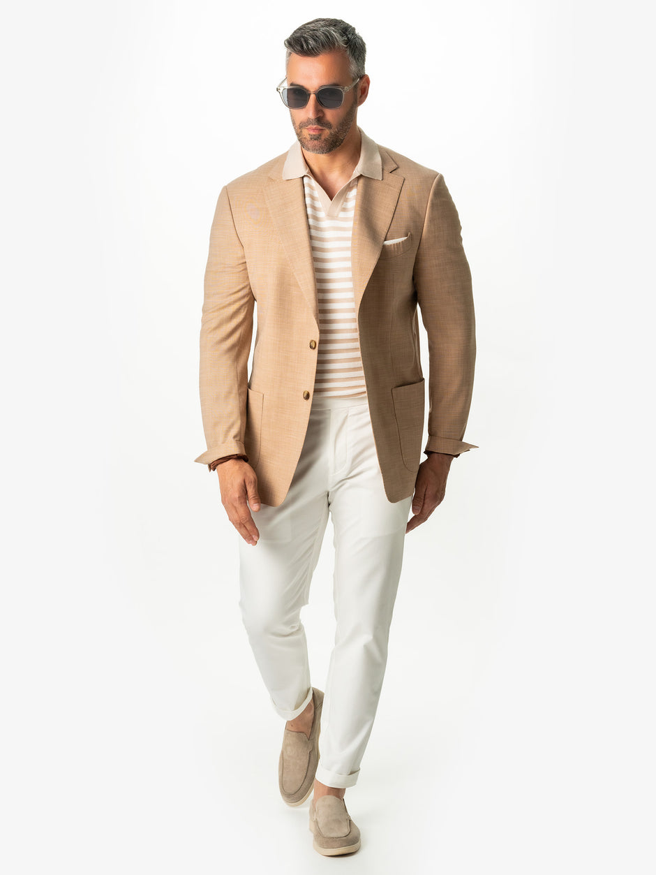 Tricou Premium Crem În Dungi Modern Polo Bărbați Bumbac Natural BMan287 (3)