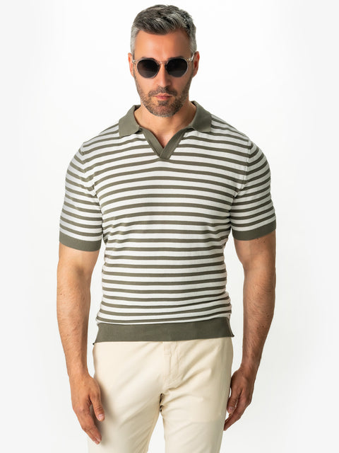 Tricou Premium Kaky În Dungi Modern Polo Bărbați Bumbac Natural Premium BMan287 (1)