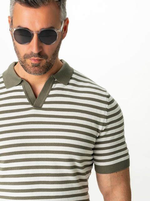 Tricou Premium Kaky În Dungi Modern Polo Bărbați Bumbac Natural Premium BMan287 (7)