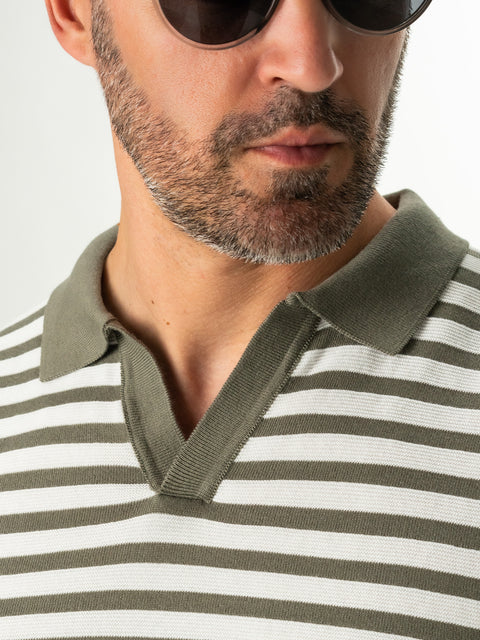 Tricou Premium Kaky În Dungi Modern Polo Bărbați Bumbac Natural Premium BMan287 (3)
