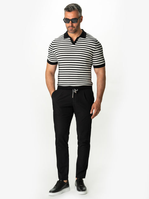 Tricou Premium Negru În Dungi Modern Polo Bărbați Bumbac Natural BMan287 (3)