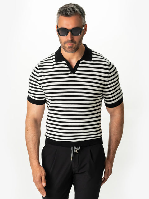Tricou Premium Negru În Dungi Modern Polo Bărbați Bumbac Natural BMan287 (5)