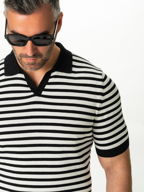 Tricou Premium Negru În Dungi Modern Polo Bărbați Bumbac Natural BMan287 (2)