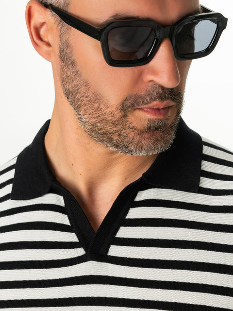 Tricou Premium Negru În Dungi Modern Polo Bărbați Bumbac Natural BMan287 (4)