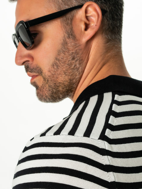 Tricou Premium Negru În Dungi Modern Polo Bărbați Bumbac Natural BMan287 (7)